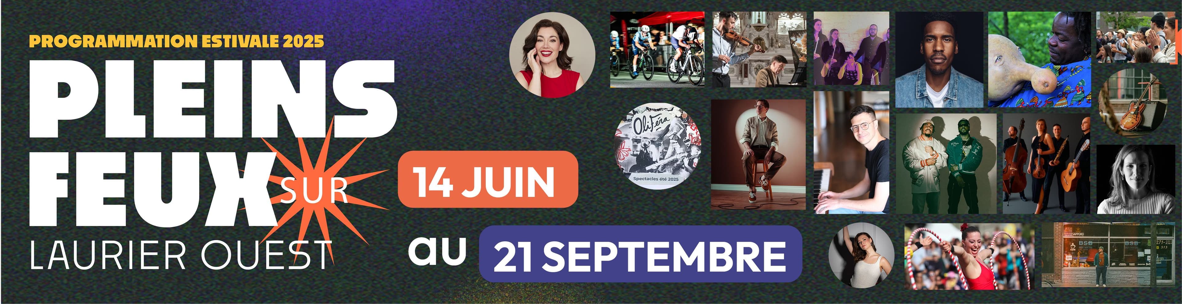 Poster for the event with pictures of artists and dates : 14 june to 21 september